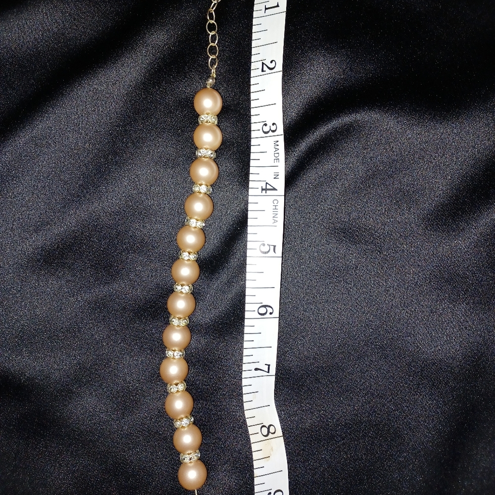 7 1/2" Champagne and gold beaded bracelet - Picture 6 of 6